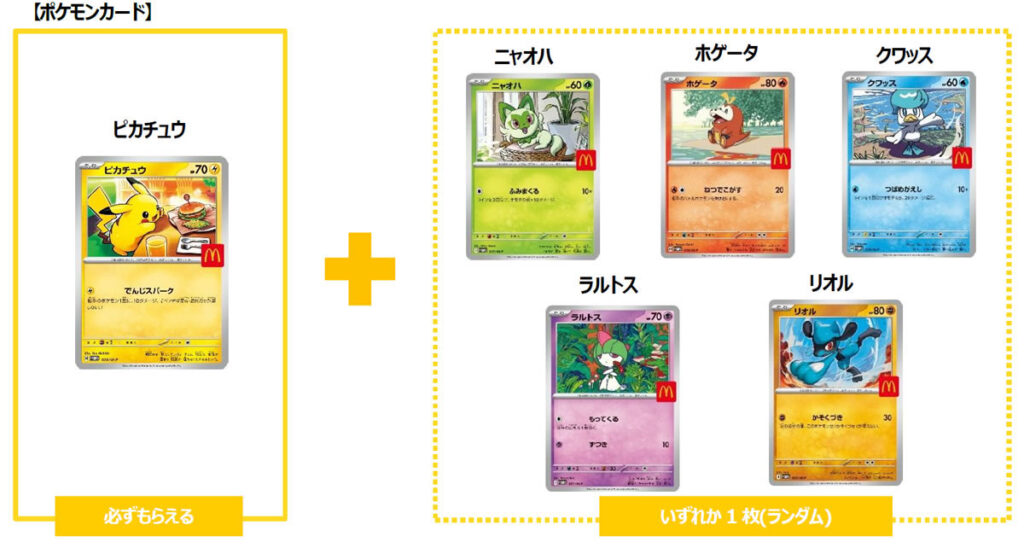 ハッピーセット「ポケモン」8月9日(土)~8月11日(月・祝)3日間数量限定ポケモンカード2枚セット(オリジナルイラストのピカチュウ1枚+全5種の中からランダムで1枚) プレゼント